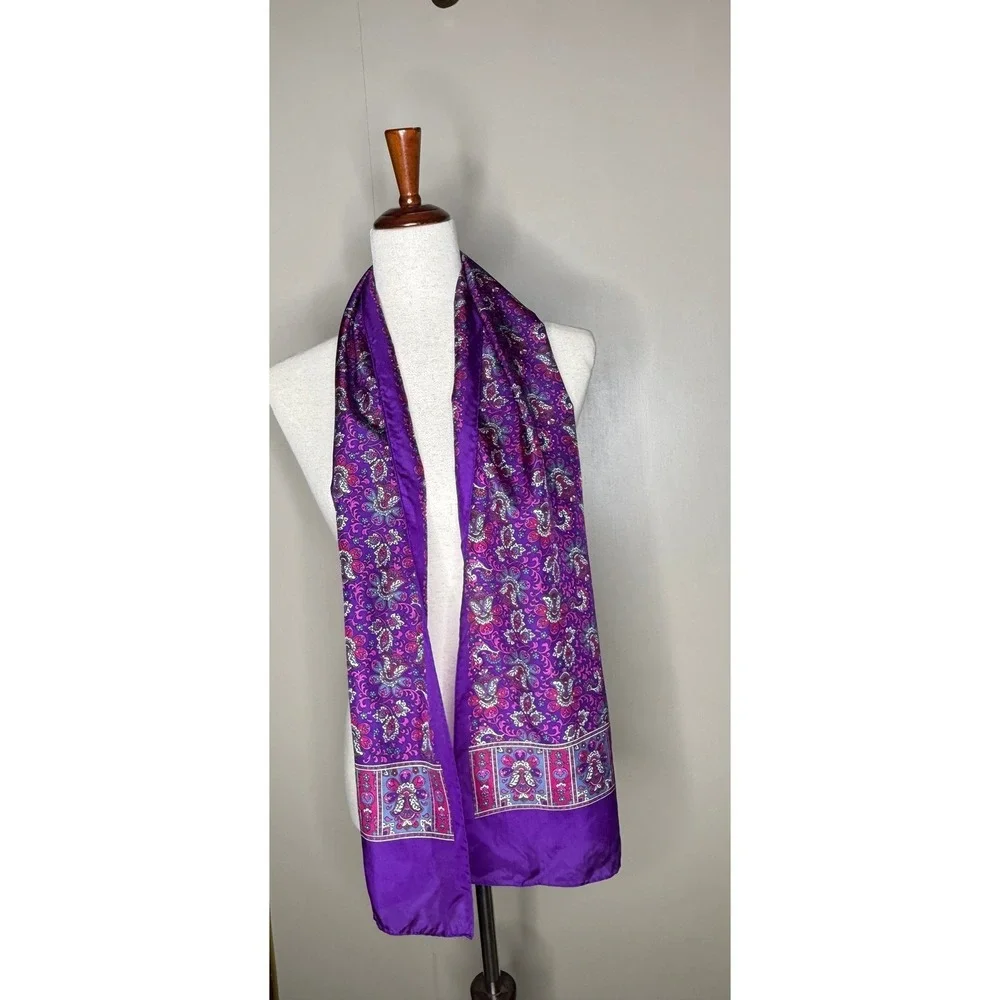 Vintage Purple Paisley Floral Scarf Rectangular‎ Lightweight Accessory 11x58